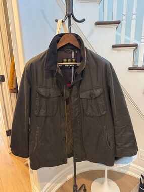 Barbour Olive Green Waxed Field Jacket with Corduroy Collar